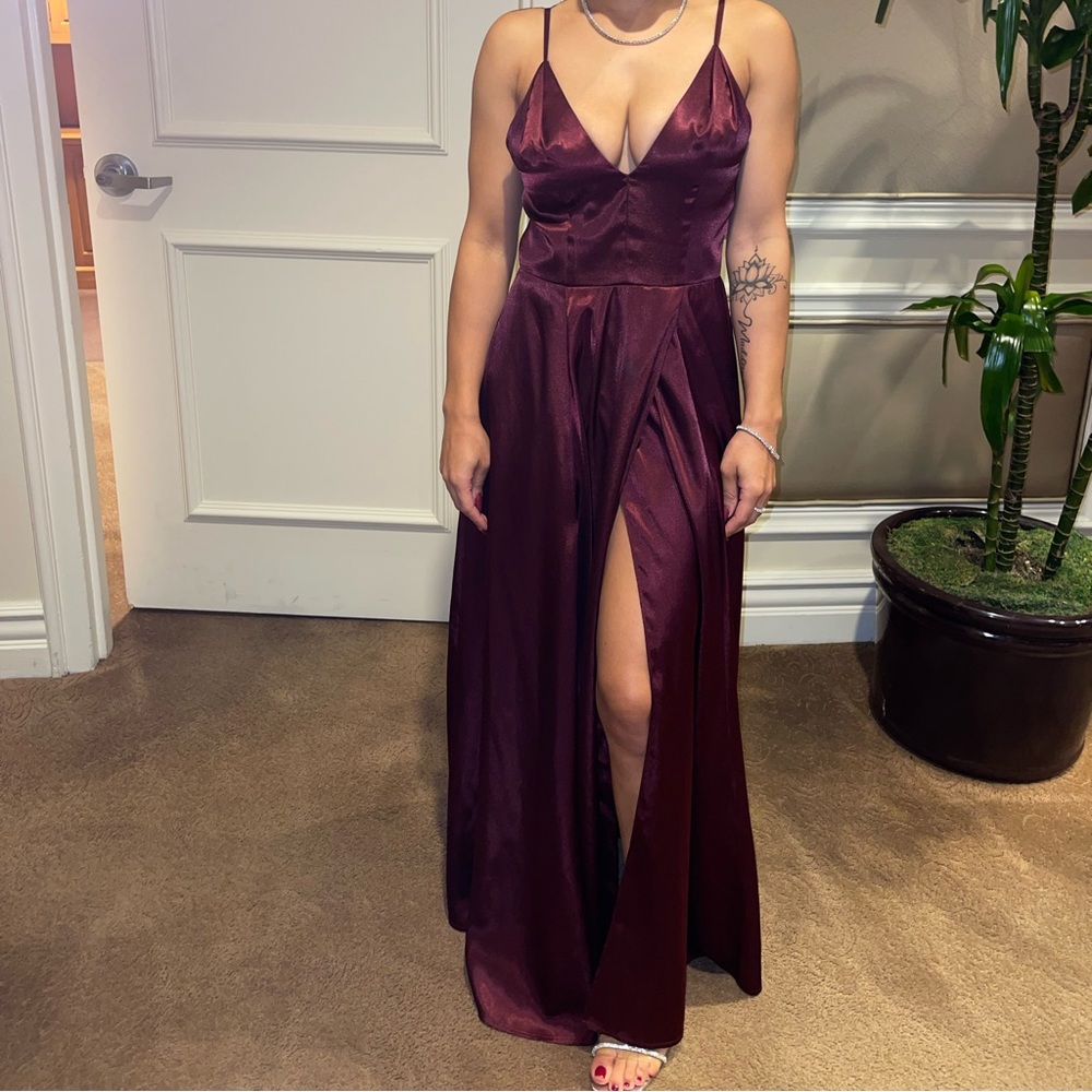 Charmeuse deep v-neck a-line bridesmaid dress - Wine